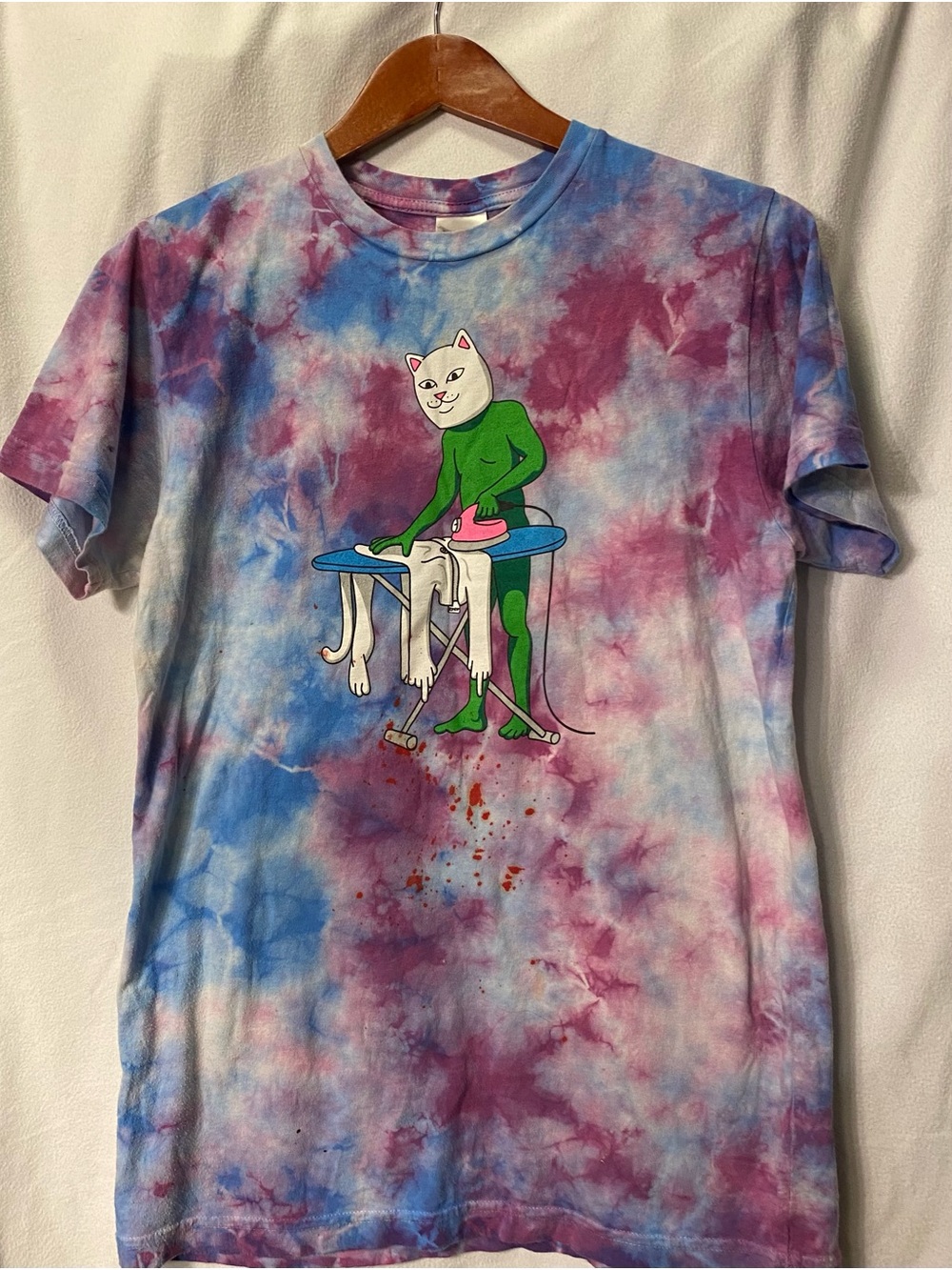 Ripndip Multicolor Tie-Dye Short Sleeve Tee with Cat Ironing Graphic